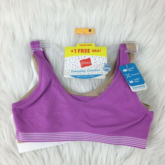 Hanes Everyday Comfort +1 Free Purple Beige White Pullover Training Bras Small - Picture 1 of 8